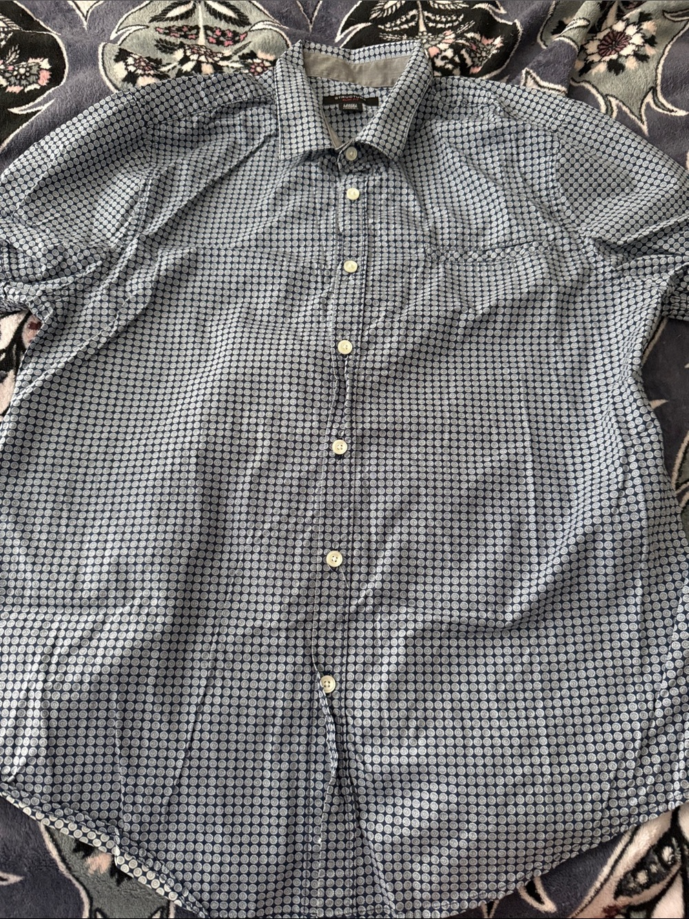 Structure Men’s Slim Fit Blue Patterned Button-Up Shirt - Size Large